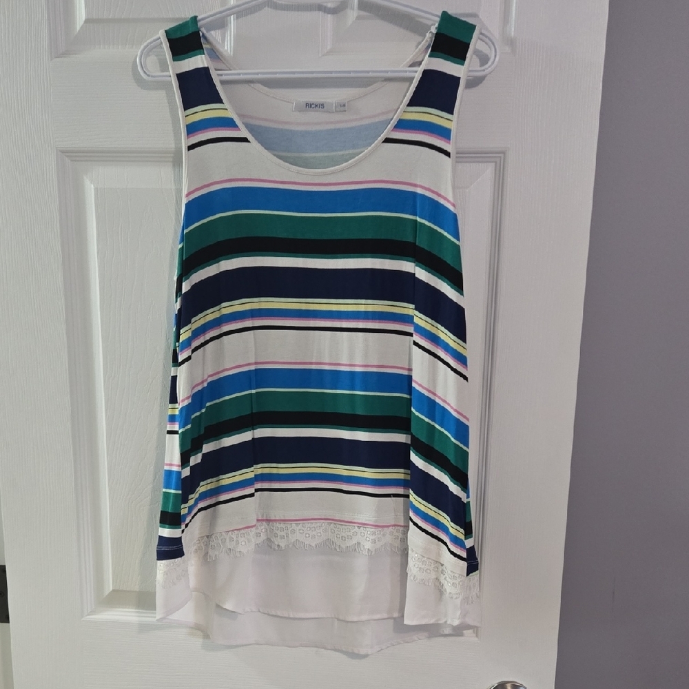 Ricki's Striped Tank Top with Lace Detail